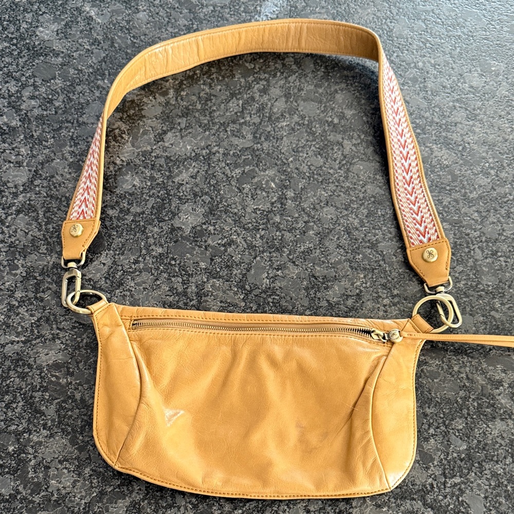 HOBO Tan Crossbody Bag with Patterned Strap